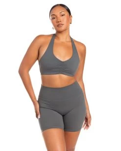 Elite Eleven Halter Scrunch Bra - Cloud Grey