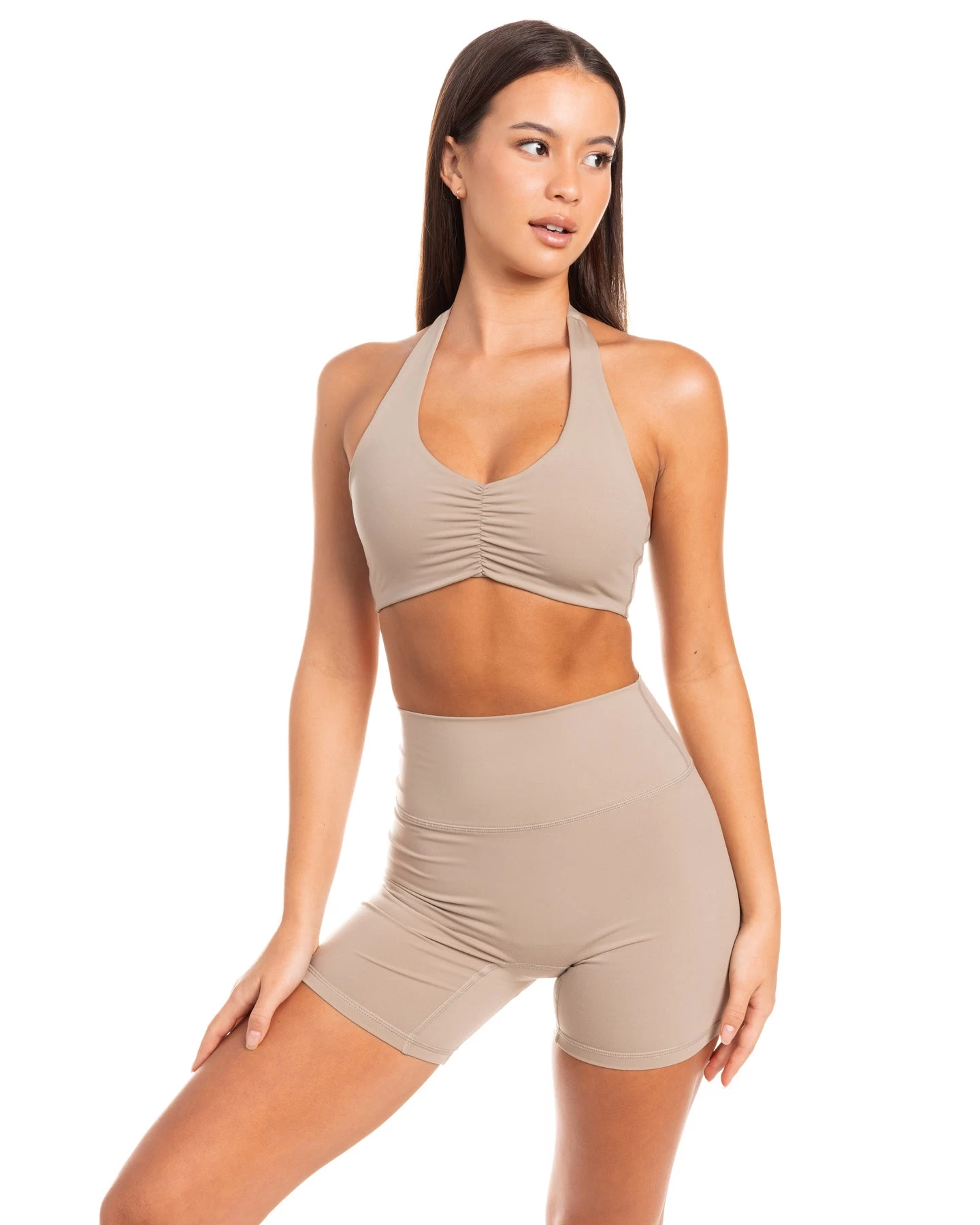Elite Eleven Halter Scrunch Bra - Vintage Khaki 1 Elite Eleven Halter Scrunch Bra - Vintage Khaki