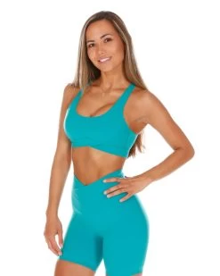 Elite Eleven Cross Over Sports Bra - Teal 6 Elite Eleven Cross Over Sports Bra - Teal -Fit Style Shop CROSS.SUM .1 6of197