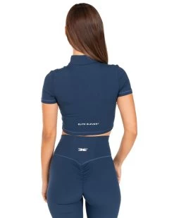 Elite Eleven Auraluxe Crop Tee - Navy -Fit Style Shop JULYECOM BRYLEE31674