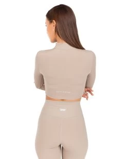 Elite Eleven Auraluxe Crop Long Sleeve - Vintage Khaki -Fit Style Shop JULYECOM BRYLEE32031