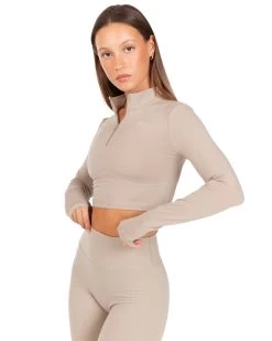 Elite Eleven Auraluxe Crop Long Sleeve - Vintage Khaki -Fit Style Shop JULYECOM BRYLEE32045