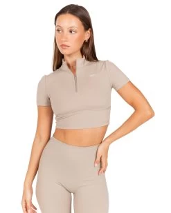 Elite Eleven Auraluxe Crop Tee - Vintage Khaki -Fit Style Shop JULYECOM BRYLEE32098