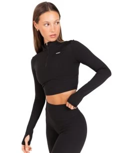 Elite Eleven Auraluxe Crop Long Sleeve - Black -Fit Style Shop JULYECOM BRYLEE32373