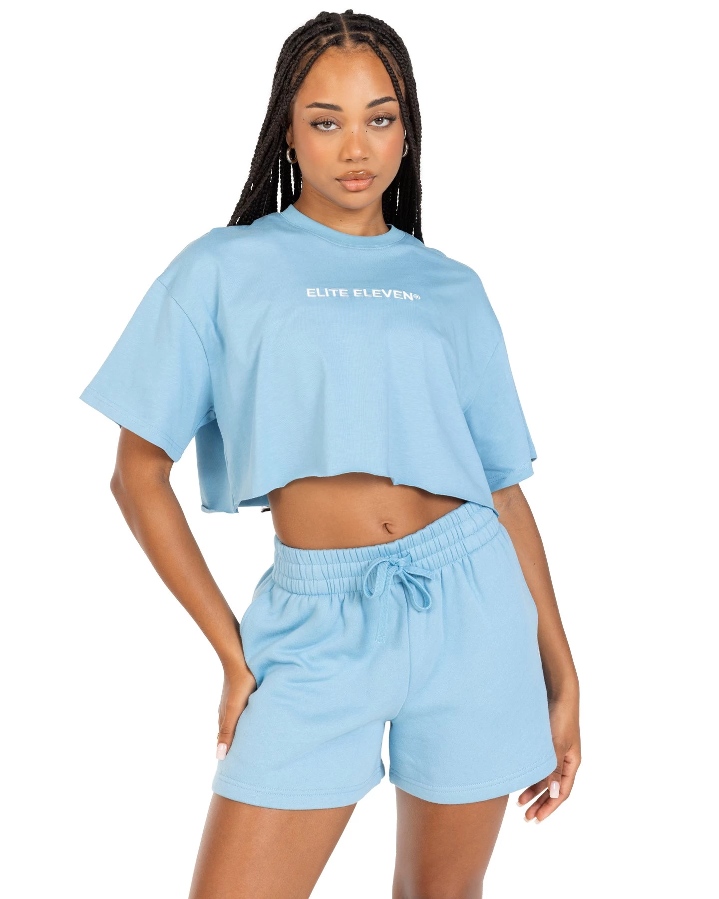 Elite Eleven Women's Cropped Registered Tee - Light Blue 1 Elite Eleven Women's Cropped Registered Tee - Light Blue