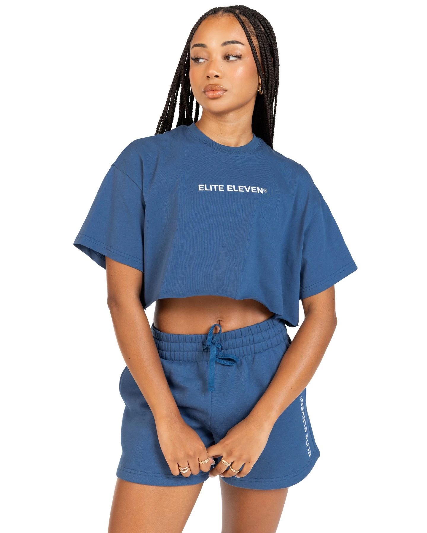 Elite Eleven Women's Cropped Registered Tee - Mid Blue 1 Elite Eleven Women's Cropped Registered Tee - Mid Blue