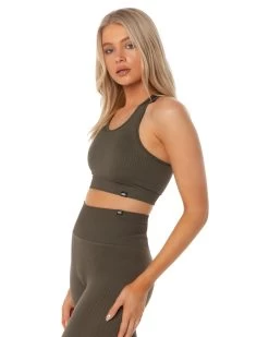 Elite Eleven Ribbed Seamless Support Bra - Olive