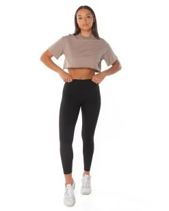 Elite Eleven Boyfriend Ribbed Collar T-shirt - Light Brown -Fit Style Shop ribbed.S 115