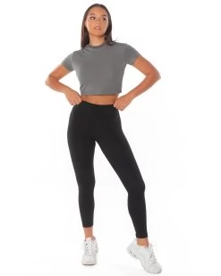 Elite Eleven Cropped Ribbed Collar T-shirt - Charcoal -Fit Style Shop ribbed.S 92