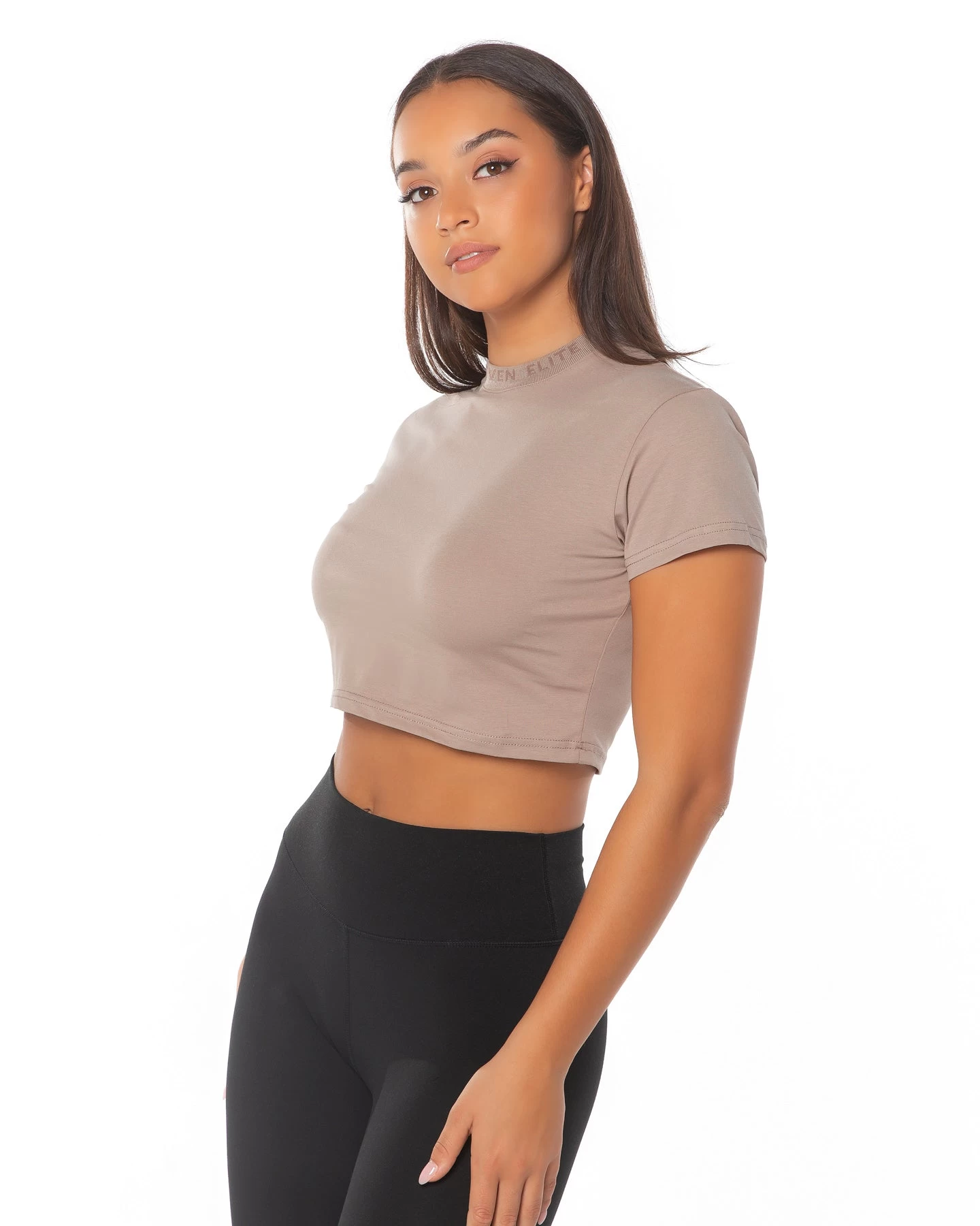 Elite Eleven Cropped Ribbed Collar T-shirt - Light Brown 1 Elite Eleven Cropped Ribbed Collar T-shirt - Light Brown