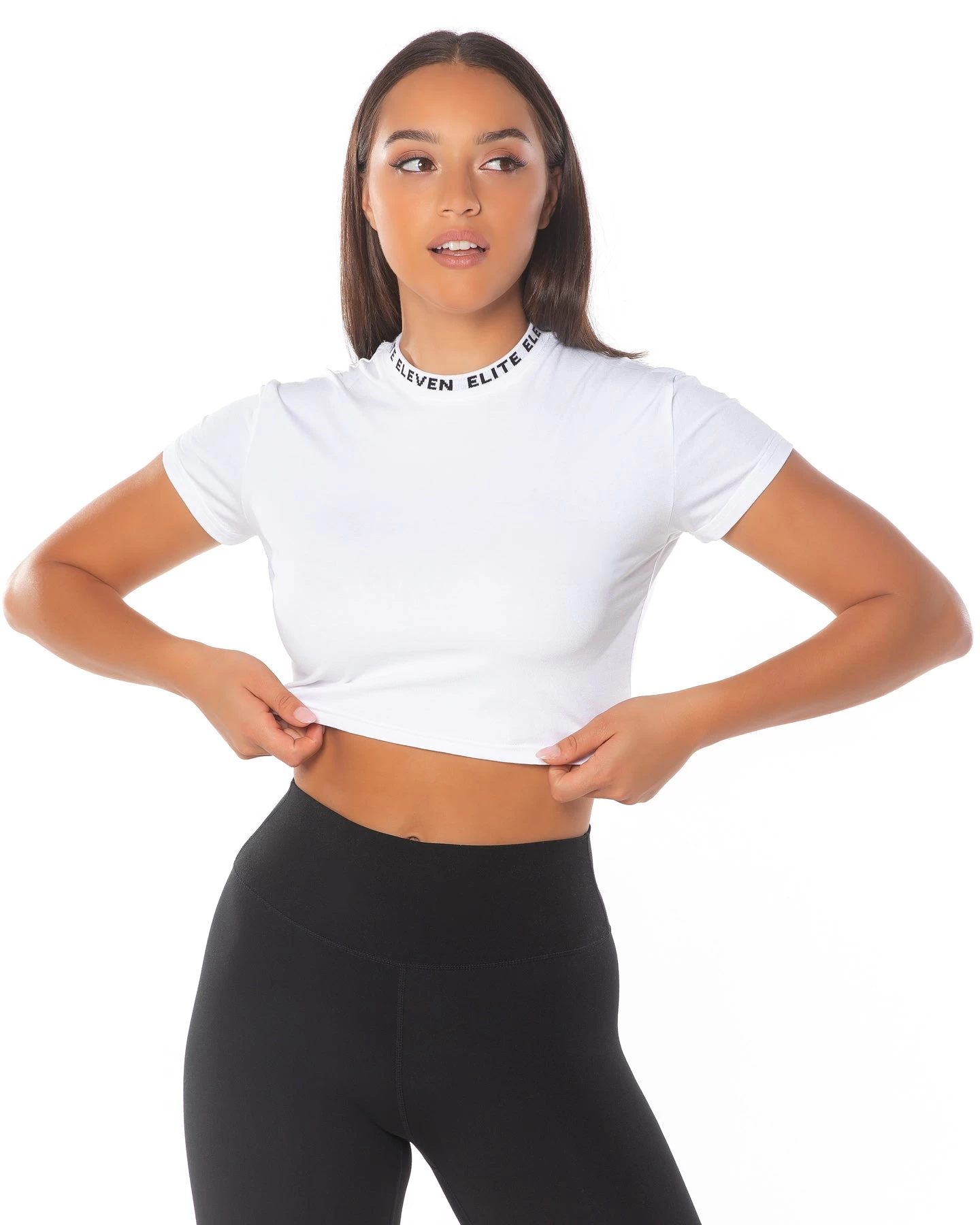 Elite Eleven Cropped Ribbed Collar T-shirt - White 2 Elite Eleven Cropped Ribbed Collar T-shirt - White - Image 2